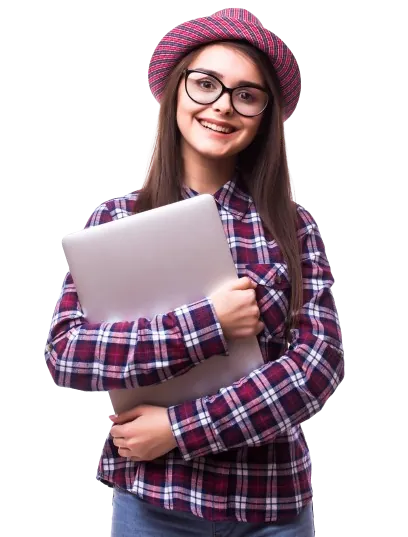 Hire from us: A girl studying on a laptop at a desk